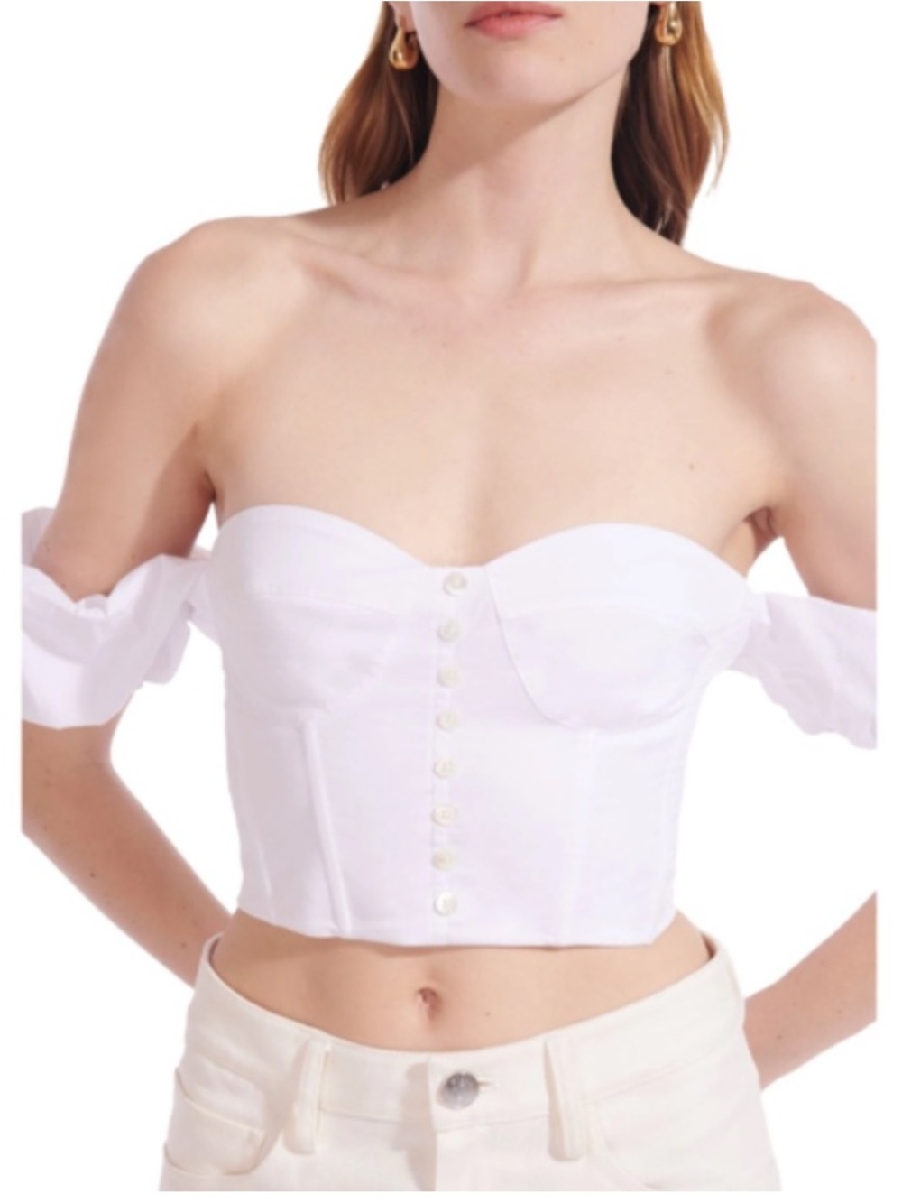 White Staud Off-Shoulder Bustier Crop Top - Women